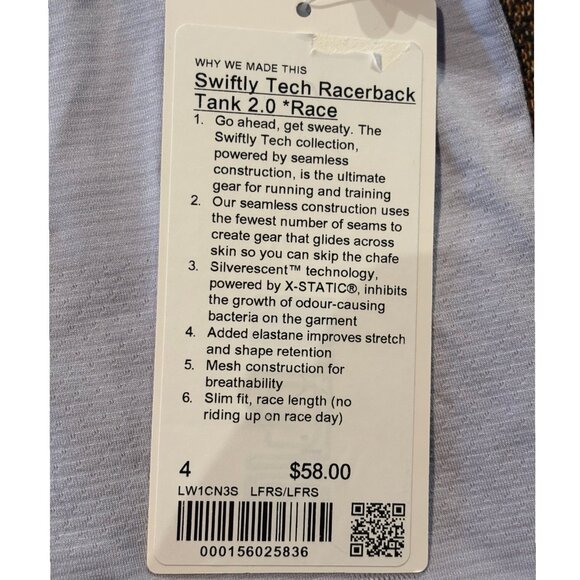 Lululemon Swiftly Tech Racerback Tank Top 2.0 Race* Lavender Frost Sz 4 NWT - Picture 8 of 10